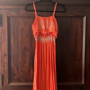 VINTAGE - Orange Smocked Hi-Waist Dress S